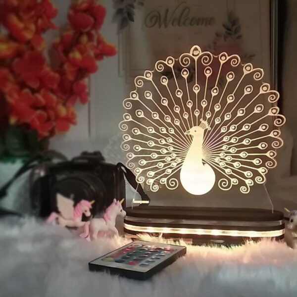 Peacock Color Changing 3D Illusion LED Acrylic Night Lamp