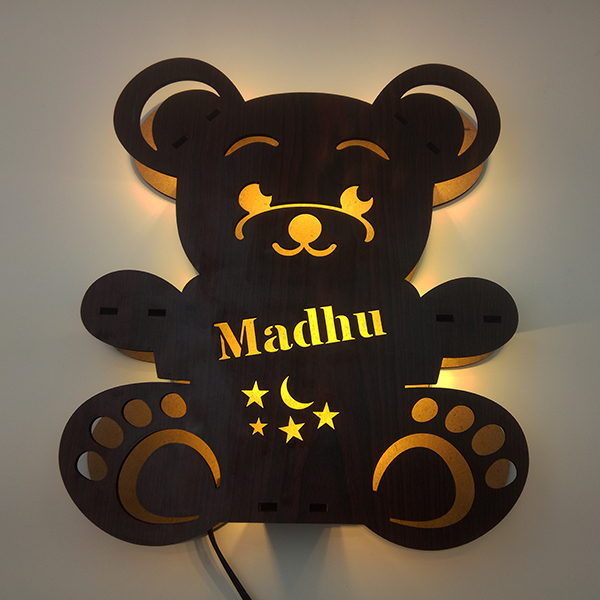Wooden Personalized Teddy MDF Laser Cut LED Night Lamp
