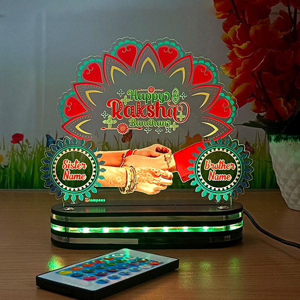 Personalized 3D LED UV Printed lamp Rakhi Bother Sister Name - Multi Color